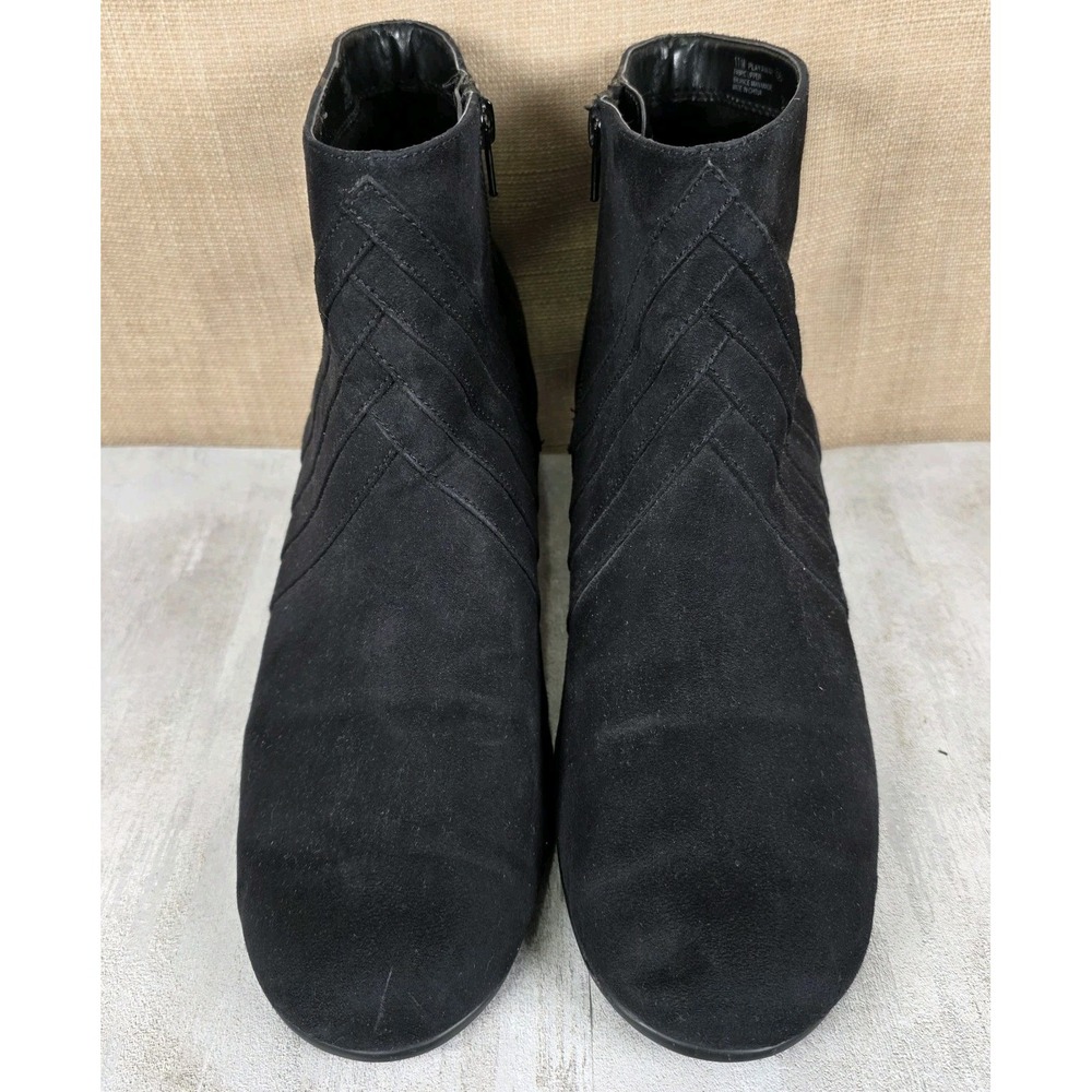 A2 Aerosoles Women's Sz 11M Playaway Black Faux Suede Bootie Boots Side Zip Boho